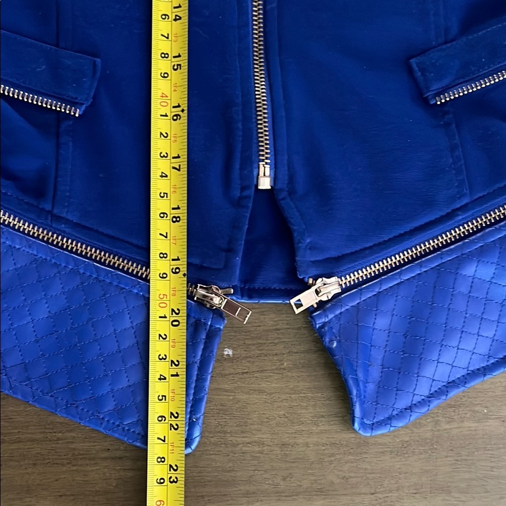 Cute Vintage Biker Retro Bold Blue Blazer with High Collar Slim Fit Faux Leather - Picture 15 of 16